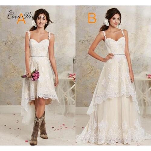 Detachable Skirt Two in one Embroidery Vintage Wedding Dress A line Sweep Train Straps Custom Made Wedding Gown W0267