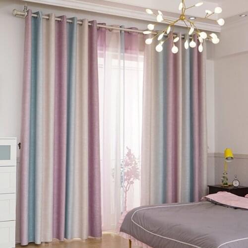 Nordic Simple Modern Curtain High Shading Mediterranean Style Curtain Tulle Thick Cotton Linen Curtain Gradient Stripes Curtain