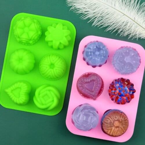 Silicone Soap Mold 6 Holes Flower Heart Shaped Non-toxic Fondant Cake Molds for Handmade Soaps Making DIY Pastry Baking