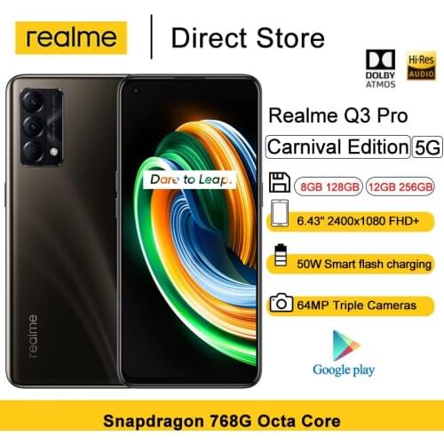 Realme Q3 Pro Carnival Edtion 5G Cellphones 6.43" Snapdragon 768G Octa Core 64MP Camera Smartphone 8GB 128GB 50W Fast Charge
