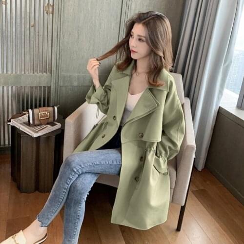 Women Fashion Slim Double Button Autumn Female High Quality Casual Windbreak Collection Trench Coat Mid Long Ladies Plus Size