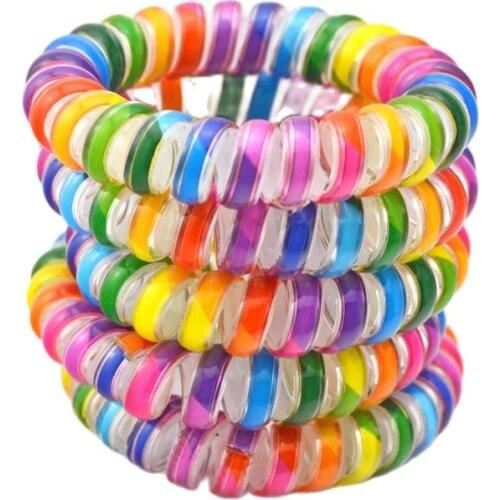 Lots 5Pcs Rainbow Colorful Telephone Line Hair Band Hairbands TPU Tie Rope Women Accessory