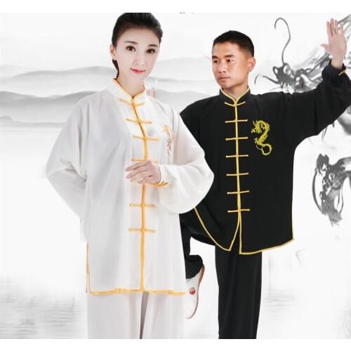 Embroidery Dragon Chinese Traditional Tai Chi Uniform Women Kung Fu Cloth Stage Dress Men Wushu Martial Art Clothing Wing Chun