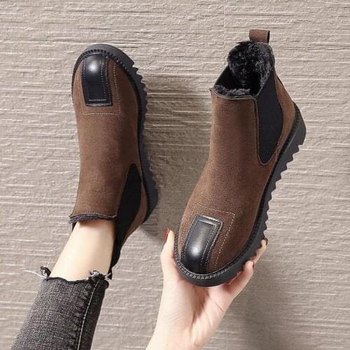 Chelsea Style Womens Winter Autumn Boots Female Fur Sneakers Keep Warm Shoes Black Woman Ankle Boots Flat Boats