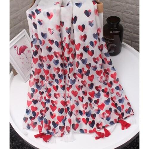 2019 New Cotton Love Print Tassel Scarves Shawl Women Heart Print Muslim Hijab Foulard Wrap Scarf 10pcs/lot Free Shipping