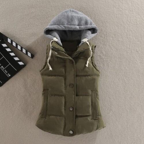Plus Size 6XL Women Vest Winter Coat Ladies Gilet Colete Feminino Casual Pocket Hooded Waistcoat Female Sleeveless Jacket
