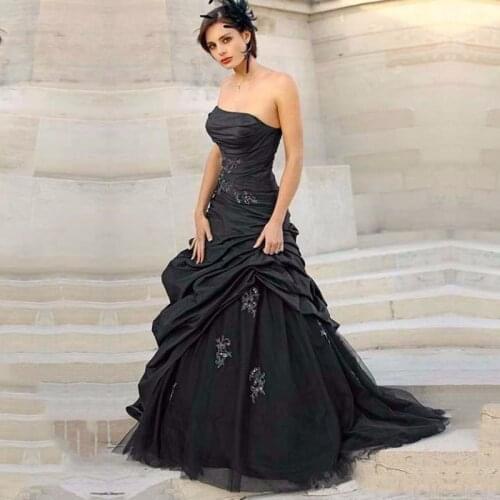 Gothic Black Wedding Dress Mermaid Strapless Taffeta Ruched Custom Made Vintage Wedding Gowns Bride Dresses 2020 Robe De Mariee