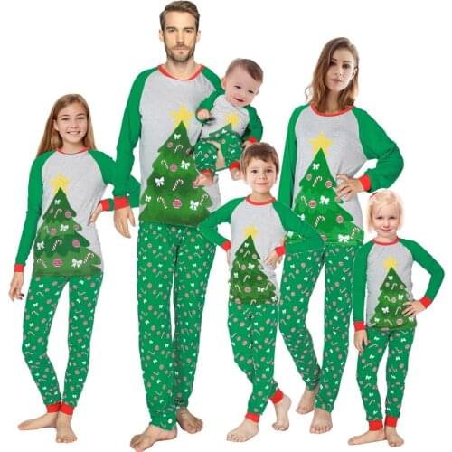 Winter Full Sleeve Christmas Tree Printed Family Pajamas Sets Children Sleepwear Girls Pyjamas Boy Sets Family Christmas Clothes