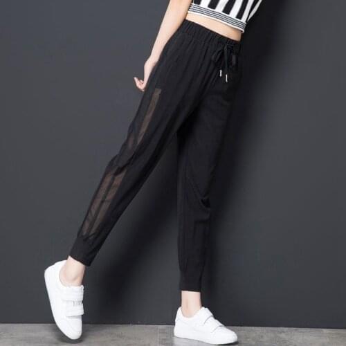 021 Women Summer Net Yarn Pants Nine Points Sports Trousers Lady Thin Radish Pants Plus Size Pants Harem Trousers Female L605