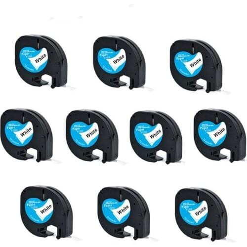 10Pcs 91200 12mm*4m Compatible Dymo Letratag Paper Label Tapes LT91200 Label Ribbon Balck on White for DYMO Label Printers