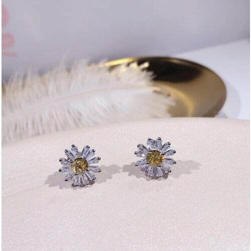 100% 925 Sterling Silver Solid Authentic Dazzling Daisy Stud Earrings With Clear CZ Jewelry ANNIVERSARY SALE 2019