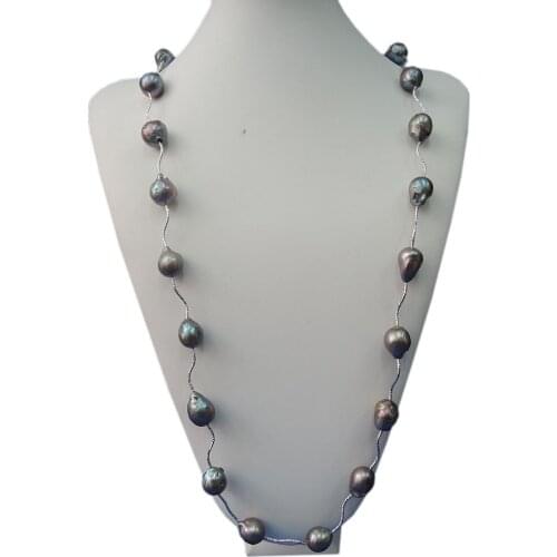 100% NATURE FRESHWATER PEARL NECKLACE-Black Baroque PEARL NECKLACE,good quality-90 CM long pearl necklace