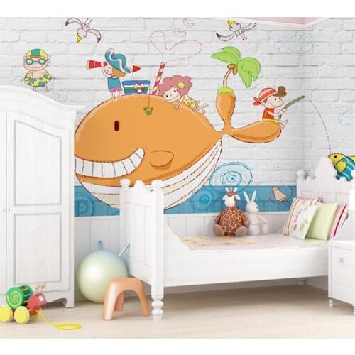 Beibehang papel de parede 3d Custom wallpaper hand painted cartoon creative hand painted whale castle background 3d wallpaper