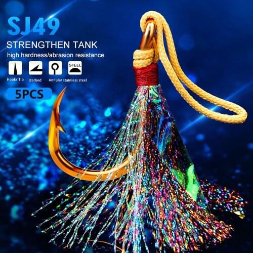 5pcs/lot 1/0#-11/0# Strengthen Hook Assist Bait Fly Fishing High-Carbon Steel Crank Fish Hooks With Feather Jig Big jigging Hook