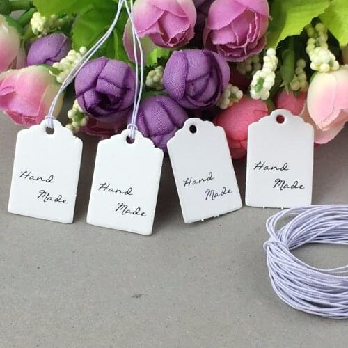 Free shipping 3x2cm White Paper Price Tags Hand made Gift tag DIY Retro Kraft Paper cards Garment Tag 200PCS Tags+200PCS Strings