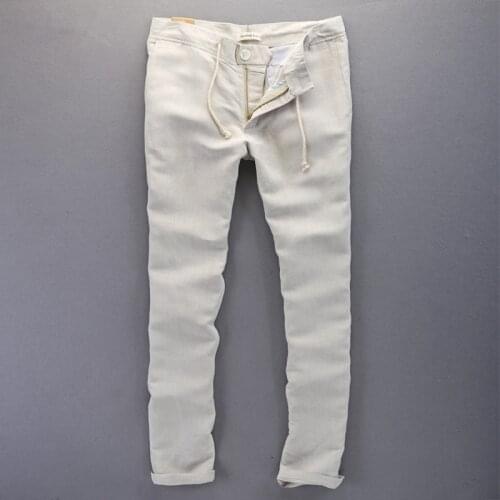 Italy Style Spring Summer Fashion Long Pants Men Linen Trousers Solid Cotton Men Pants Casual Roupa de cama Ropa 29-36 Size