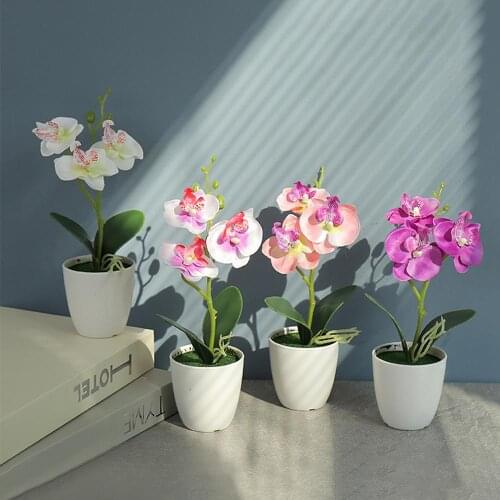 Phalaenopsis Potted Artificial Orchid Flower + Foam Leaf + Plastic Vase Simulation Flower Home Decoration Bonsai Gifts