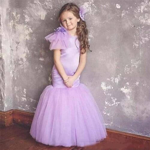 Purple Mermaid Flower Girls Dresses For Wedding Lavender Mermaid Girls Birthday Dress Celebrity Dresses Custom