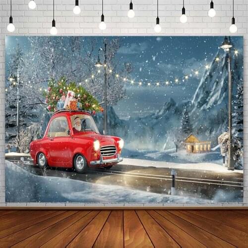 Christmas Tree Backdrop Winter Santa Claus Red Car Gift Wonderland Kid Photography Background Photo Studio Decor Props Photozone