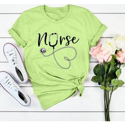 Nurse Stethoscope Print T Shirt Women Short Sleeve O Neck Loose Tshirt Summer Women Tee Shirt Tops Camisetas Mujer