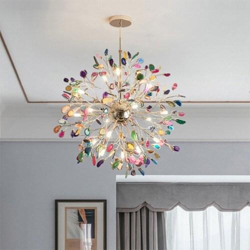 Globe LED Chandelier Agate Blue/green/purple/pink Agate Chandelier for Bedroom/living Room/kitchen/dining Room/foyer