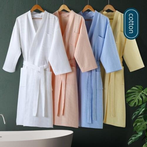 5 Star Hotel Bathrobe Knee Length Summer Robe 100% Cotton Waffle Bath Robe Plus Size Kimono Men Sleepwear Women Dressing Gown