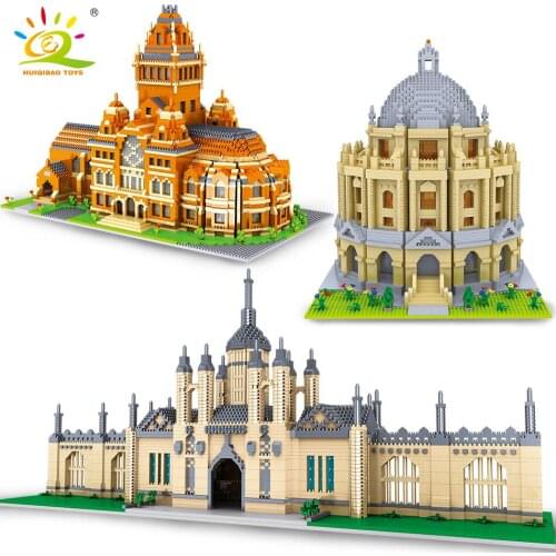 HUIQIBAO Harvard Oxford Cambridge Diamond Architecture Micro Building Blocks University Model Bricks Construction Children Toys