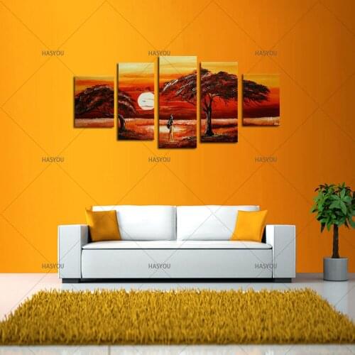 5 Piece sunset oil painting on Canvas tree Oil Painting home Decor Wall Pictures For Living Room modern landscape oil painting