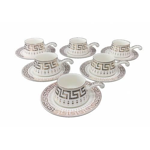 12 piece DOLBOVI FKR-1358 White Gold Pattern Porcelain Coffee Cup Set New Model teaware cup tea handmade bowl beautiful mugs turkish tea set vintage Saucer creative Latte Cup free shipping products service coffee Weigh