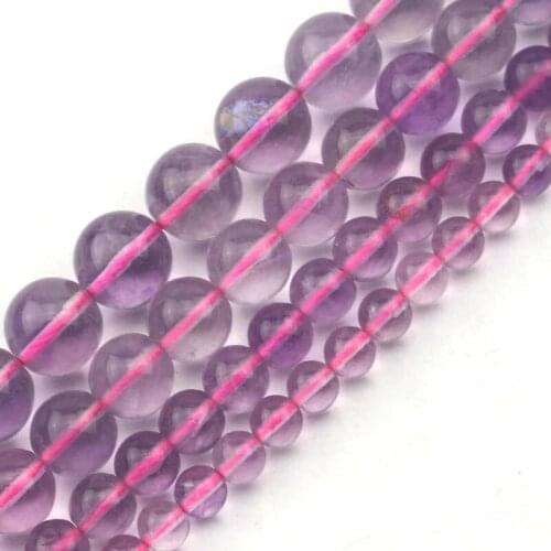 Round purple fluorite stone beads natural gemstone beads DIY loose beads for jewelry making strand 15" wholesale