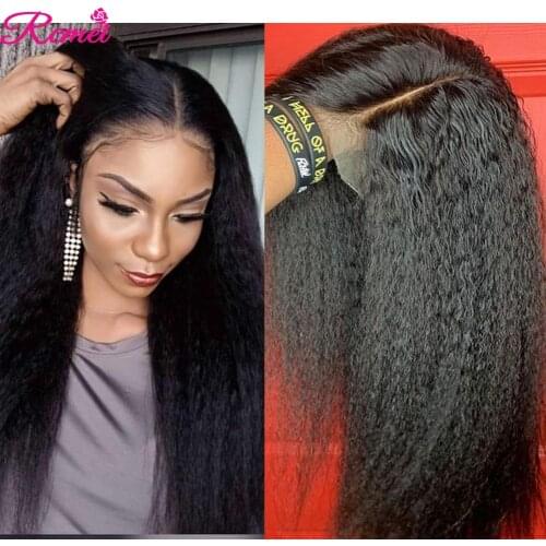 Kinky Straight 13*1 Lace Frontal wig Brazilian Lace Frontal Human Hair Wigs For Black Women Pre Plucked 180% Remy Hair Wigs 180