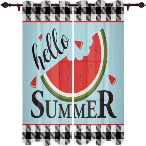 Summer Watermelon Fruit Lattice Window Curtains Home Decor Bedroom Window Treatments Valance Curtains for Living Room