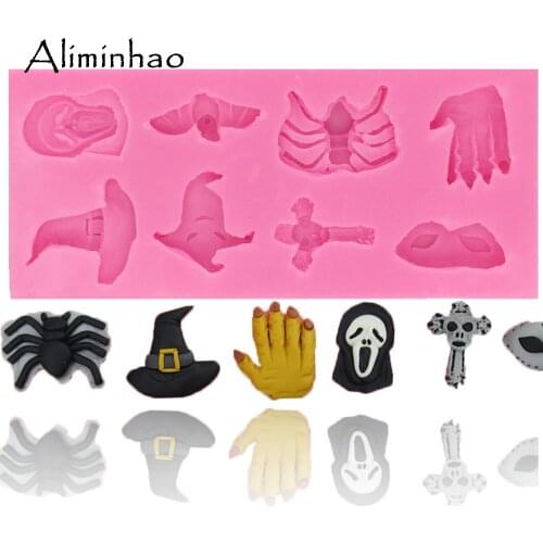 B0677 Halloween spider witch for DIY Cake Silicone mold chocolate fondant cake decorating tools Resin Clay Mould
