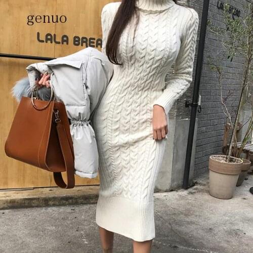 Fashion Women New Arrival Knit Soft Basic Dress Party High Quality Casual Autumn Winter Warm Slim Thick Comfortable Pencil Dress