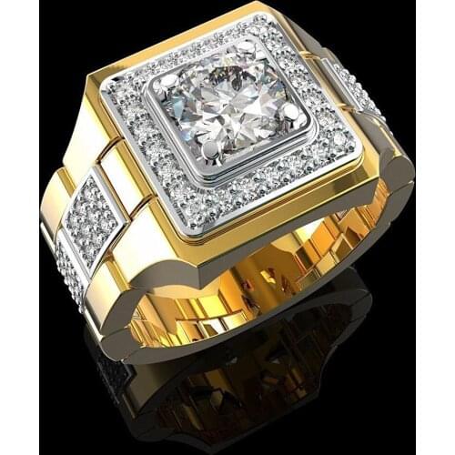 Fashion AAA zircon diamonds gemstones rings for men gold tone masculine jewelry bijoux bague party accessories wedding band gift