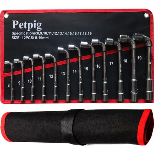 Car Repair L Type Socket Wrench Set,7/12PCS High Carbon Steel L Spanner Keys,with Pouch Pack Pipe Perforation Elbow Wrench