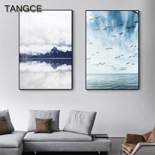 Nordic Blue White Sea Posters Prints Abstract Mountain Sea Canvas Painting Wall Pictures for Living Room Famous Glacier Wall Art