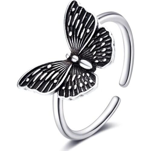 Creative Unique Trendy Silver Color Hollow Butterfly Ring Minimalist Adjustable Open Finger Rings Party Jewelry Accessories