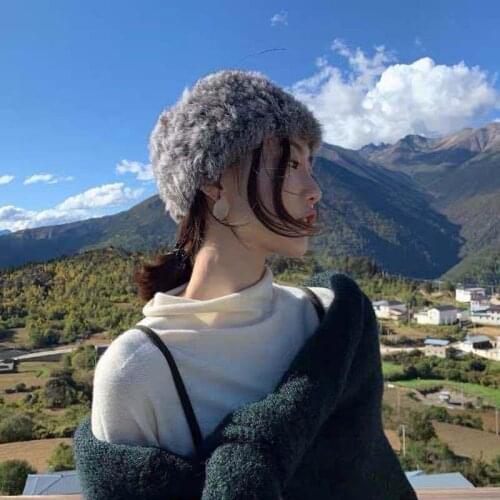 Autumn And Winter Fashion Warm Hand-woven Hair Band Real Rabbit Hair Band Net Red Retro Fur Hat Women