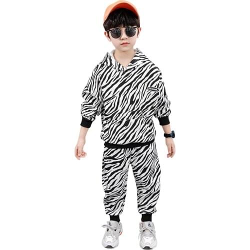 Autumn Clothing Outfits Boys Zebra Pattern Tops and Trousers Two-Piece Hooded Pullover Pants Casual Outerwear Kids Clothing Sets