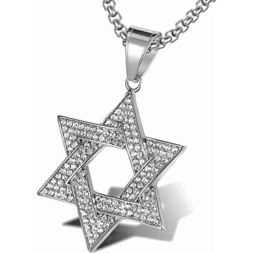 POTCET Neutral Stainless Steel Six-Pointed Star Star of David Titanium Steel Pendant Necklace Fashion Hip Hop Party Jewelry