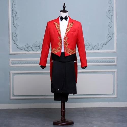 Jacket+Pants) Black White Red Singer Stage Show Host Ceremonies Tuxedo Classic Wedding Mens Suits With Pants Men Tailcoat