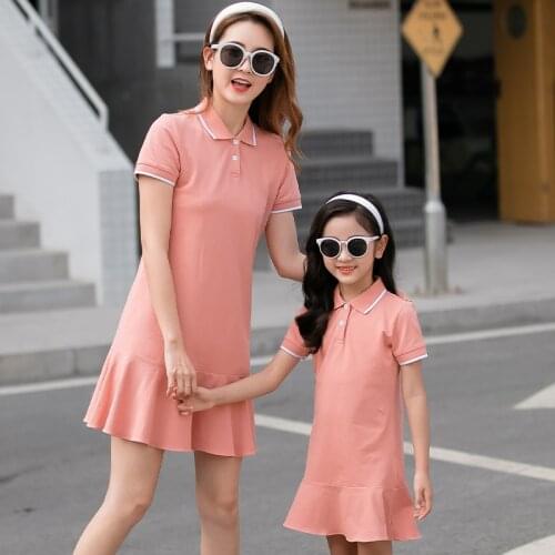 Mother-daughter dress Summer Short-sleeve Polo Shirt Dress Family Matching Outfit