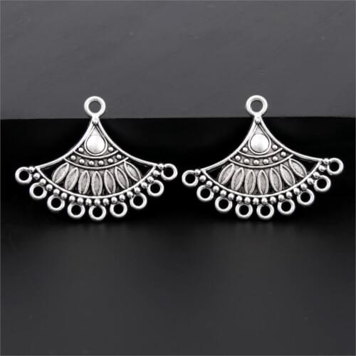 10Pcs Silver Color Fan Shaped Charms Making Semicircle Connector Women Earrings Necklaces Diy Jewelry Wholesale 36x28mm A3284