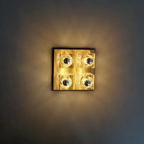 Post-modern all-copper ceiling lamp simple Hong Kong crystal lamp living room lamp square household luxury bedroom ceiling lamp