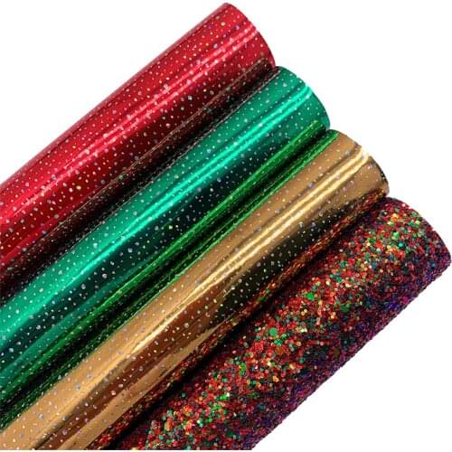 Christmas Mixed Red Green Gold Chunky Glitter Leather Synthetic Leather Vinyl For BOWS DIY 21X29CM G576