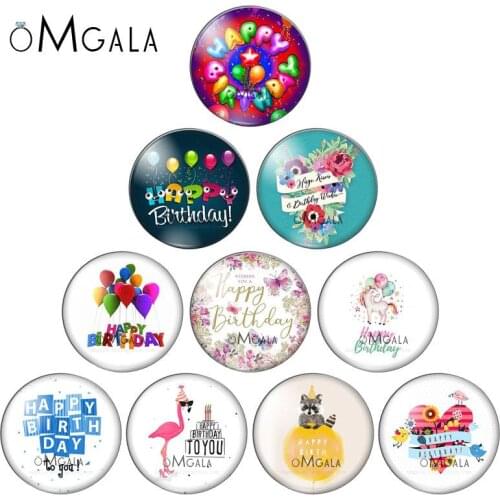 Cartoon Happy Birthday Quote Art Animals 12mm/14mm/16mm/18mm/20mm/25mm Round photo glass cabochon demo flat back Making findings