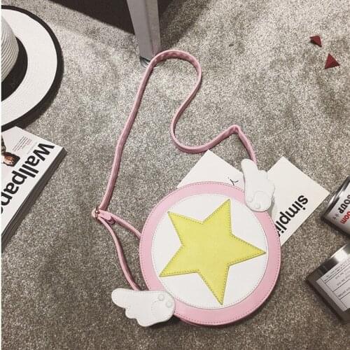 Card Captor Sakura Cartoon Crossbody Bags Kinomoto Anime Wings Star Girls Cute Soft Handbag Fashion Circular Single Shoulder Bag