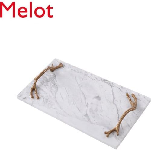 Light Luxury Minimalist Rectangular Copper Handle Tray Modern Minimalist Sample Room Decorations Ornaments