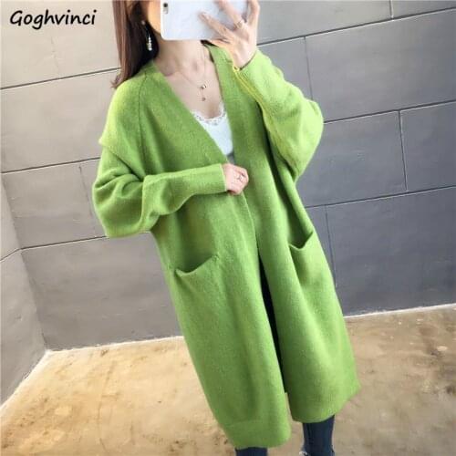 Sweaters Women Loose Cardigans Large Size 3XL Solid Elegant Long Pockets Autumn Korean Style Knitted Outwear for Womens Quality